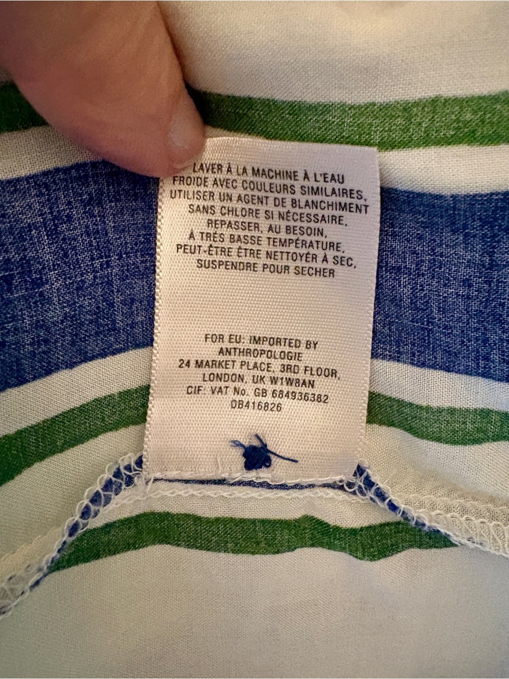 Anthropologist Maeve Striped Button-Front Blouse in White & Blue Stripes, size 6 - Picture 11 of 14